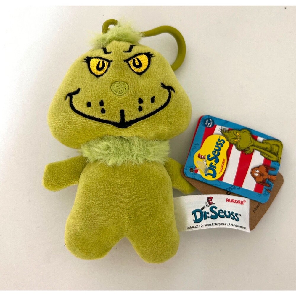 Aurora Dr. Seuss Grinch Clip On Plush Stuffed Toy Keychain Bag Charm‎ 5" NWT - Picture 2 of 4